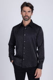 Barabas Wholesale Men's Rhinestones Textured Long Sleeve Shirts 5B12 Black Silver