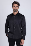 Barabas Wholesale Men's Rhinestones Textured Long Sleeve Shirts 5B12 Black Silver
