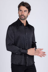 Barabas Wholesale Men's Rhinestones Textured Long Sleeve Shirts 5B12 Black Silver