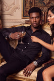 Barabas Wholesale Men's Rhinestones Textured Long Sleeve Shirts 5B12 Black Silver