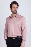 Barabas Men's Rhinestones Textured Long Sleeve Shirts 5B12 Dusty Pink Silver