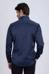 Barabas Wholesale Men's Rhinestones Textured Long Sleeve Shirts 5B12 Navy Silver
