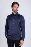 Barabas Wholesale Men's Rhinestones Textured Long Sleeve Shirts 5B12 Navy Silver