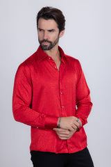 Barabas Wholesale Men's Rhinestones Textured Long Sleeve Shirts 5B12 Red
