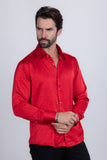 Barabas Wholesale Men's Rhinestones Textured Long Sleeve Shirts 5B12 Red