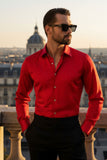 Barabas Wholesale Men's Rhinestones Textured Long Sleeve Shirts 5B12 Red Silver