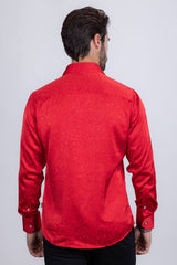 Barabas Wholesale Men's Rhinestones Textured Long Sleeve Shirts 5B12 Red Silver