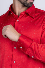 Barabas Wholesale Men's Rhinestones Textured Long Sleeve Shirts 5B12 Red