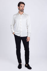 Barabas Wholesale Men's Rhinestones Textured Long Sleeve Shirts 5B12 White Gold