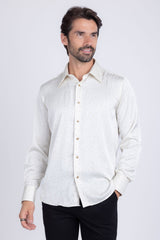 Barabas Wholesale Men's Rhinestones Textured Long Sleeve Shirts 5B12 White Gold