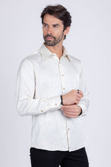 Barabas Wholesale Men's Rhinestones Textured Long Sleeve Shirts 5B12 White Gold