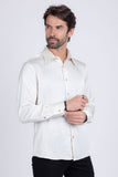 Barabas Wholesale Men's Rhinestones Textured Long Sleeve Shirts 5B12 White Gold