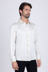 Barabas Wholesale Men's Rhinestones Textured Long Sleeve Shirts 5B12 White Gold