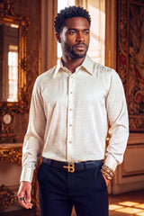 Barabas Wholesale Men's Rhinestones Textured Long Sleeve Shirts 5B12 White Gold
