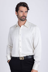 Barabas Wholesale Men's Rhinestones Textured Long Sleeve Shirts 5B12 White Silver