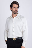 Barabas Wholesale Men's Rhinestones Textured Long Sleeve Shirts 5B12 White Silver