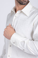 Barabas Wholesale Men's Rhinestones Textured Long Sleeve Shirts 5B12 White Silver