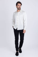 Barabas Wholesale Men's Rhinestones Textured Long Sleeve Shirts 5B12 White Silver