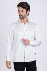 Barabas Wholesale Men's Rhinestones Textured Long Sleeve Shirts 5B12 White Silver
