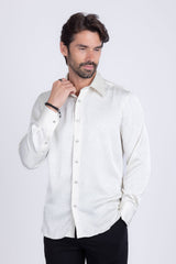 Barabas Wholesale Men's Rhinestones Textured Long Sleeve Shirts 5B12 White Silver