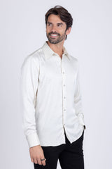 Barabas Wholesale Men's Rhinestones Textured Long Sleeve Shirts 5B12 White Silver