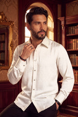Barabas Wholesale Men's Rhinestones Textured Long Sleeve Shirts 5B12 White Silver
