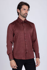 Barabas Wholesale Men's Rhinestones Textured Long Sleeve Shirts 5B12 Wine Silver