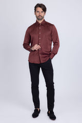 Barabas Wholesale Men's Rhinestones Textured Long Sleeve Shirts 5B12 Wine Silver
