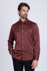 Barabas Wholesale Men's Rhinestones Textured Long Sleeve Shirts 5B12 Wine Silver