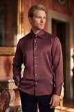 Barabas Wholesale Men's Rhinestones Textured Long Sleeve Shirts 5B12 Wine Silver