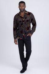 Barabas Wholesale Men's See Through Floral Pattern Long Sleeve Shirts 5B16 Black