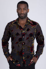 Barabas Wholesale Men's See Through Floral Pattern Long Sleeve Shirts 5B16 Black