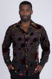 Barabas Wholesale Men's See Through Floral Pattern Long Sleeve Shirts 5B16 Black