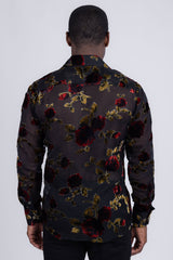 Barabas Wholesale Men's See Through Floral Pattern Long Sleeve Shirts 5B16 Black