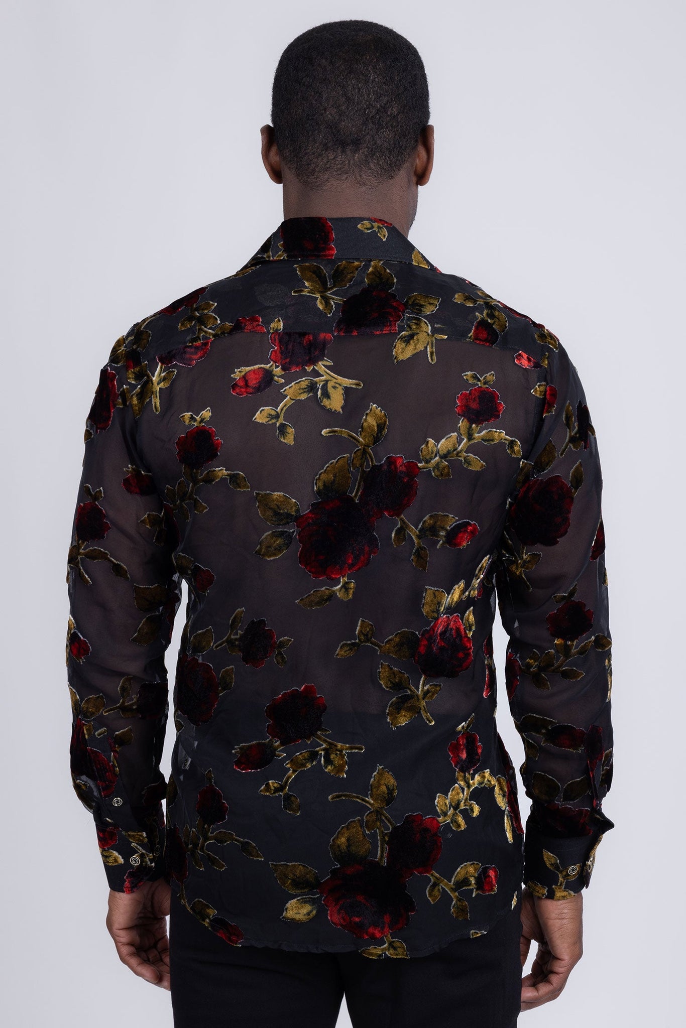 Barabas Wholesale Men's See Through Floral Pattern Long Sleeve Shirts 5B16 Black