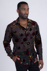 Barabas Wholesale Men's See Through Floral Pattern Long Sleeve Shirts 5B16 Black