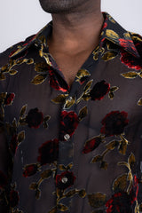 Barabas Wholesale Men's See Through Floral Pattern Long Sleeve Shirts 5B16 Black
