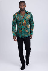 Barabas Wholesale Men's See Through Paisley Textured Long Sleeve Shirts 5B17 Teal