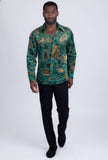 Barabas Wholesale Men's See Through Paisley Textured Long Sleeve Shirts 5B17 Teal