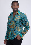 Barabas Wholesale Men's See Through Paisley Textured Long Sleeve Shirts 5B17 Blue