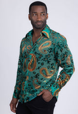 Barabas Wholesale Men's See Through Paisley Textured Long Sleeve Shirts 5B17 Blue
