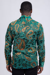 Barabas Wholesale Men's See Through Paisley Textured Long Sleeve Shirts 5B17 Blue