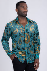 Barabas Wholesale Men's See Through Paisley Textured Long Sleeve Shirts 5B17 Teal