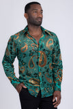 Barabas Wholesale Men's See Through Paisley Textured Long Sleeve Shirts 5B17 Teal