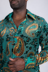 Barabas Wholesale Men's See Through Paisley Textured Long Sleeve Shirts 5B17 Blue