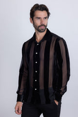 Barabas Wholesale Men's See Through Velvet Long Sleeve Shirts 5B19 Black