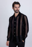 Barabas Wholesale Men's See Through Velvet Long Sleeve Shirts 5B19 Black