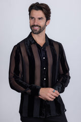 Barabas Wholesale Men's See Through Velvet Long Sleeve Shirts 5B19 Black