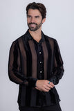 Barabas Wholesale Men's See Through Velvet Long Sleeve Shirts 5B19 Black