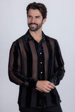Barabas Wholesale Men's See Through Velvet Long Sleeve Shirts 5B19 Black